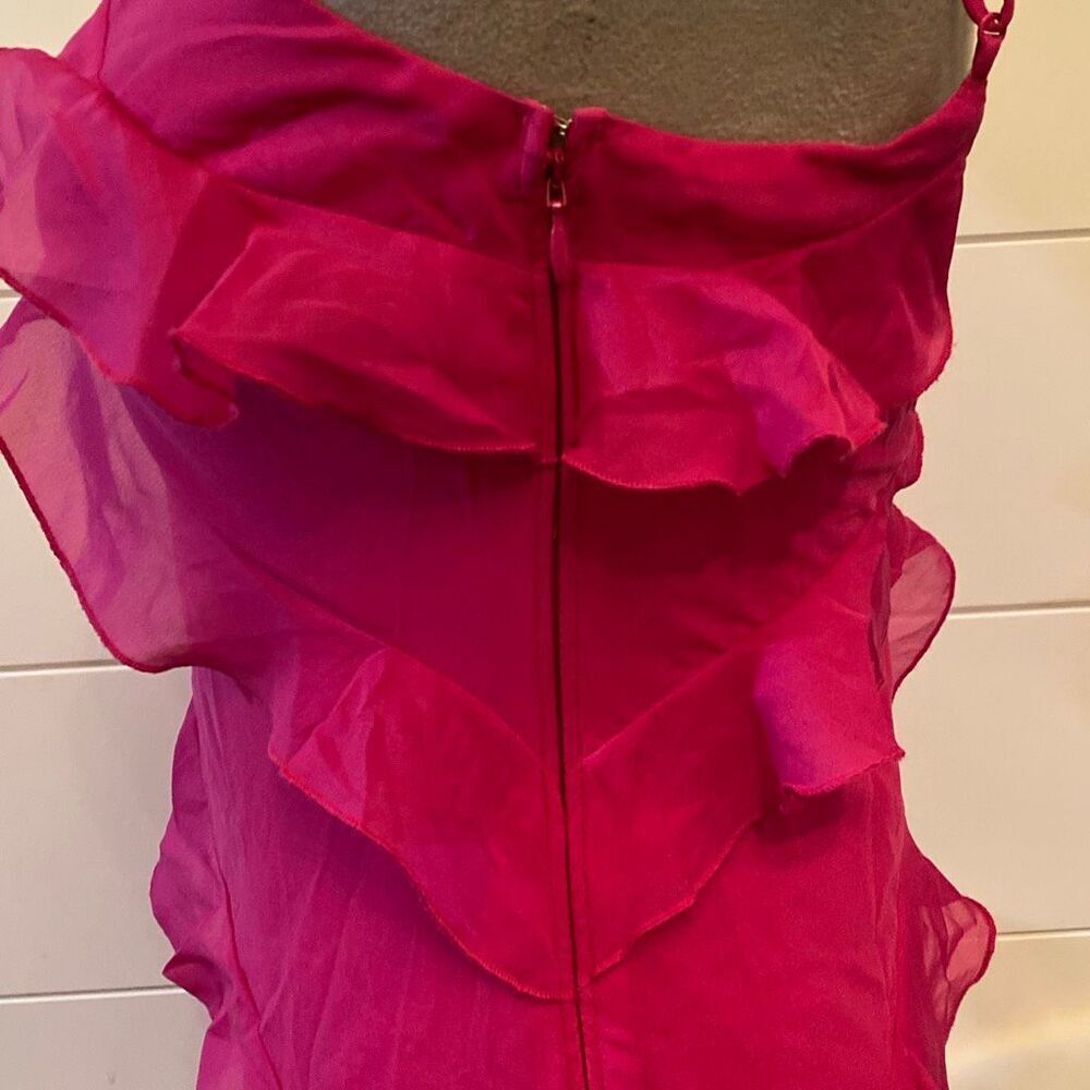 NWT Abercrombie & Fitch Vibrant Pink Asymmetric Ruffled Mini Dress Vneck adjusta - Picture 9 of 12